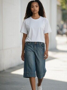 Z. Cavaricci VTG Blue Denim Boyfriend Crop Jeans Gauchos Wide Leg Capris Sz 11